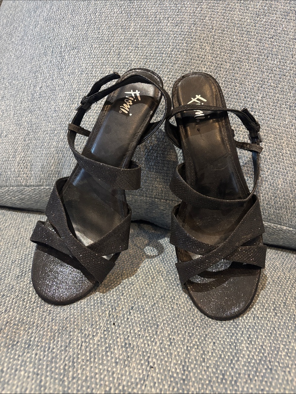 Fioni black sparkle ankle strap heels! 8.5